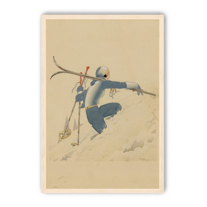 Blue skier in pale snow