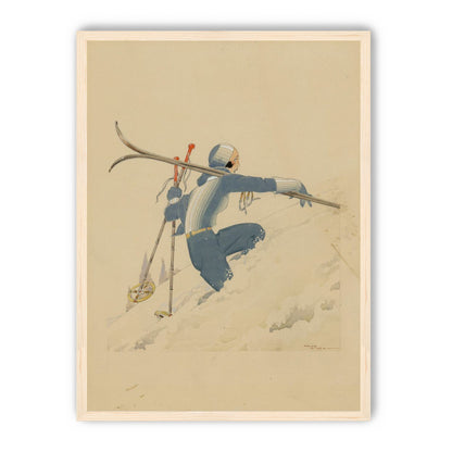 Blue skier in pale snow