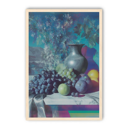 Vase and fruit in blue haze