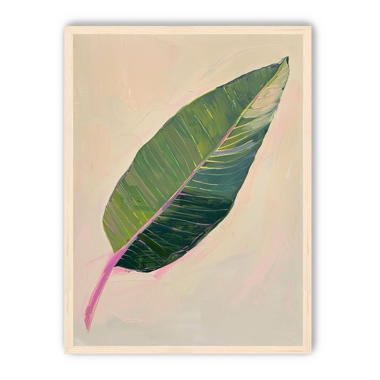 Green leaf with pink spine
