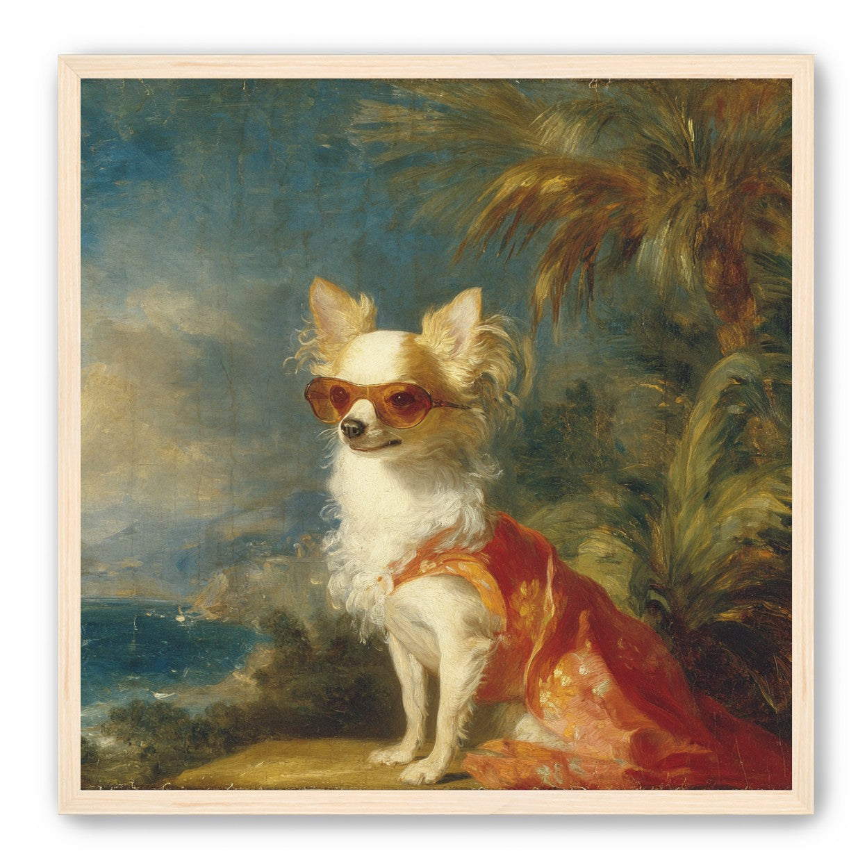Sunglasses on the seaside dog