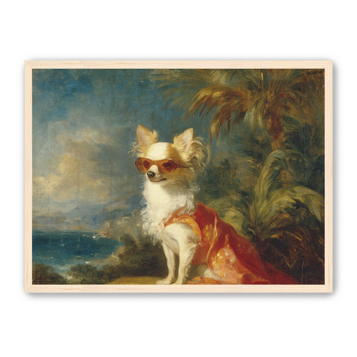 Sunglasses on the seaside dog