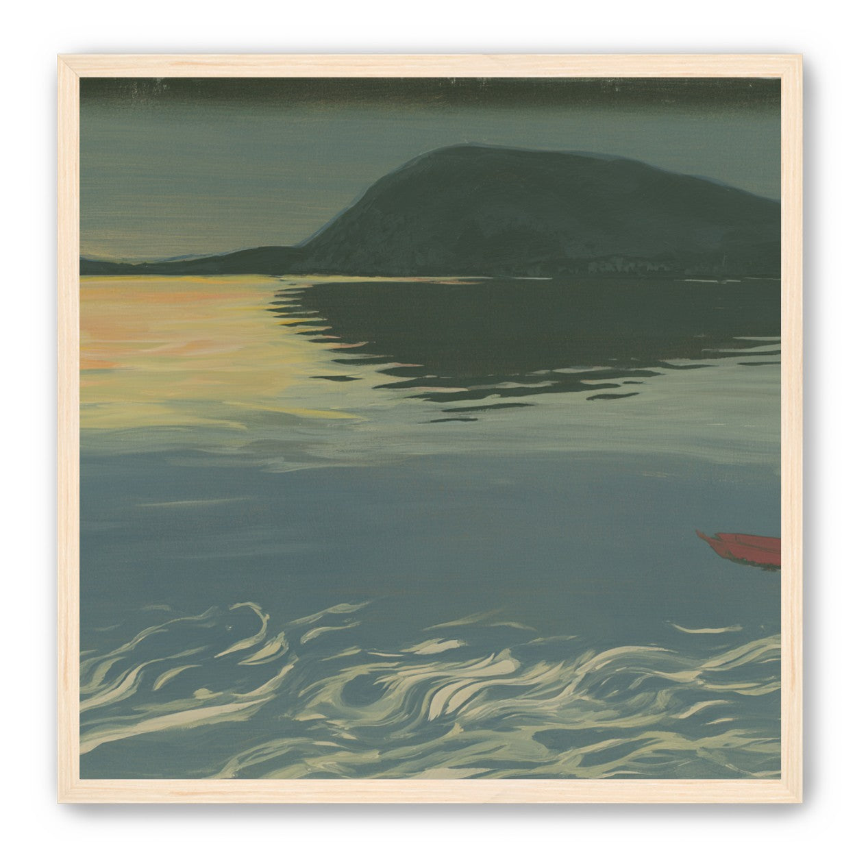 Red boat on still water
