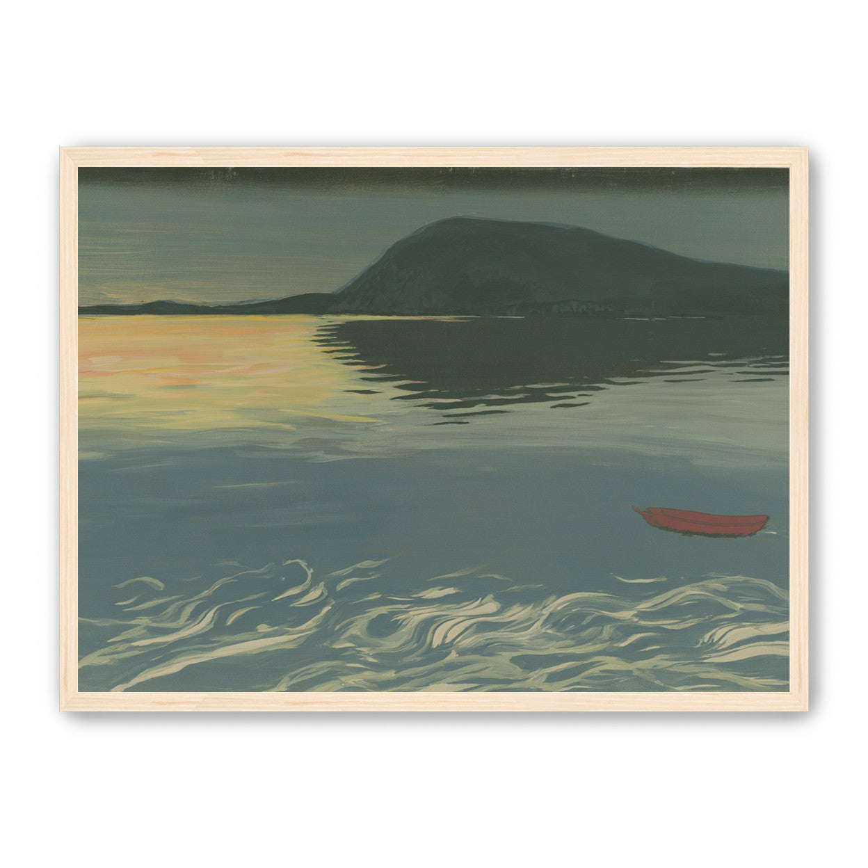 Red boat on still water