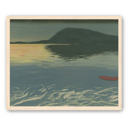 Red boat on still water