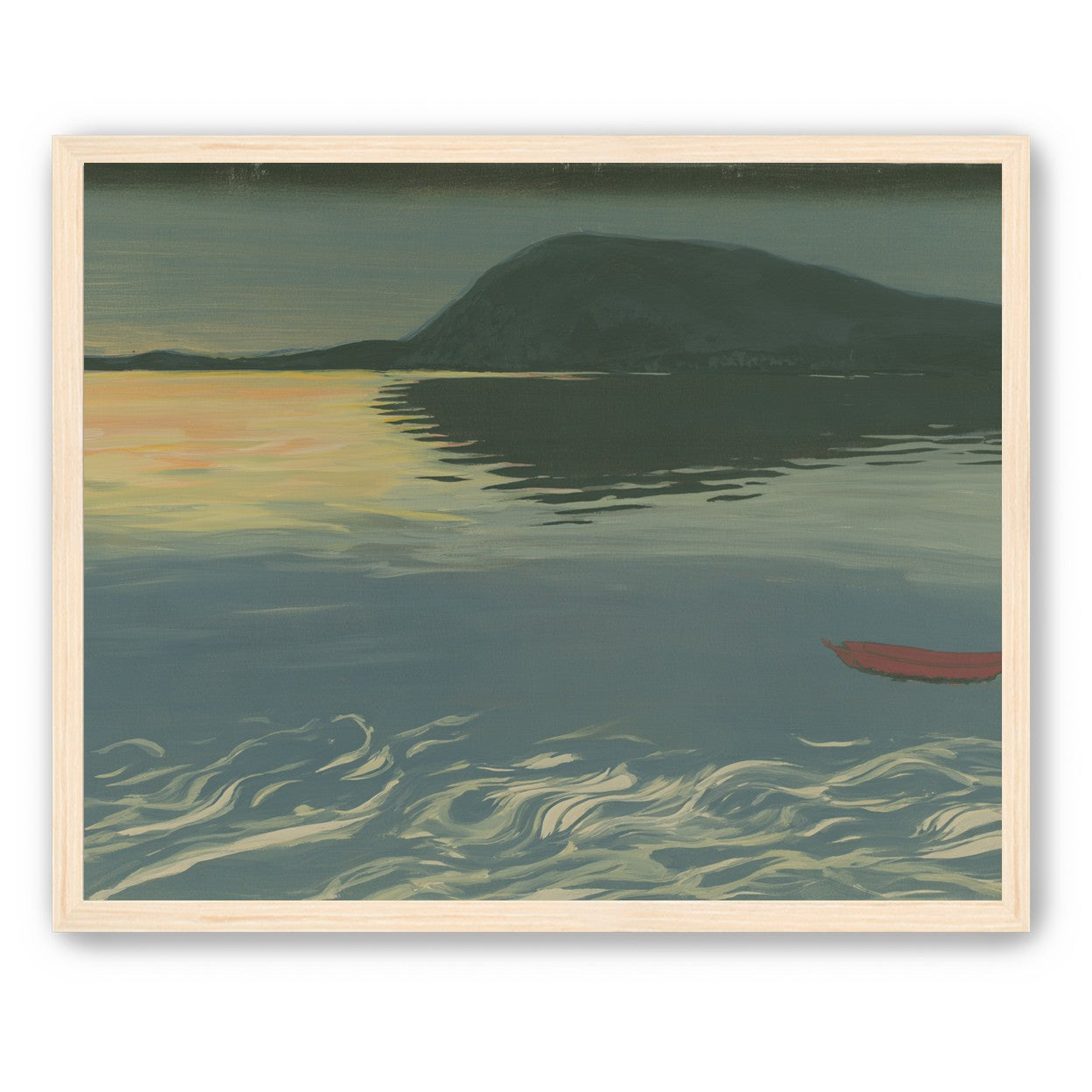 Red boat on still water