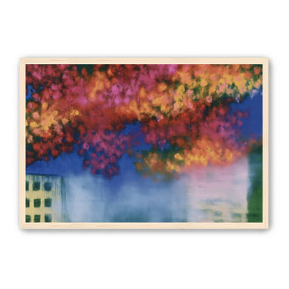 Trees above blurred windows