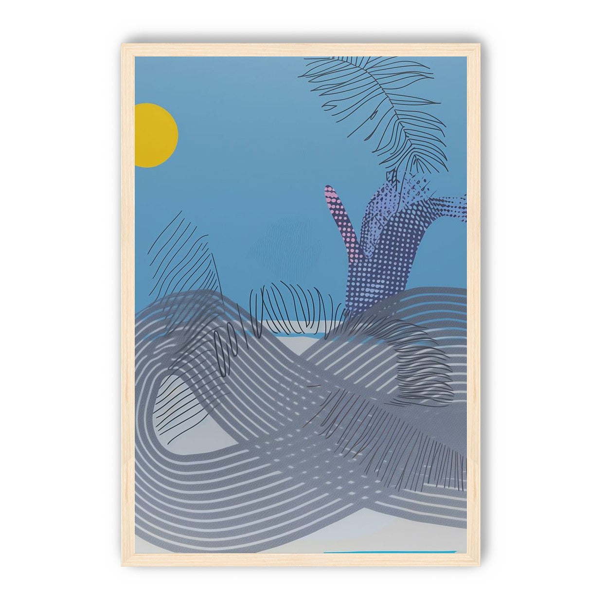 Yellow sun over striped hills