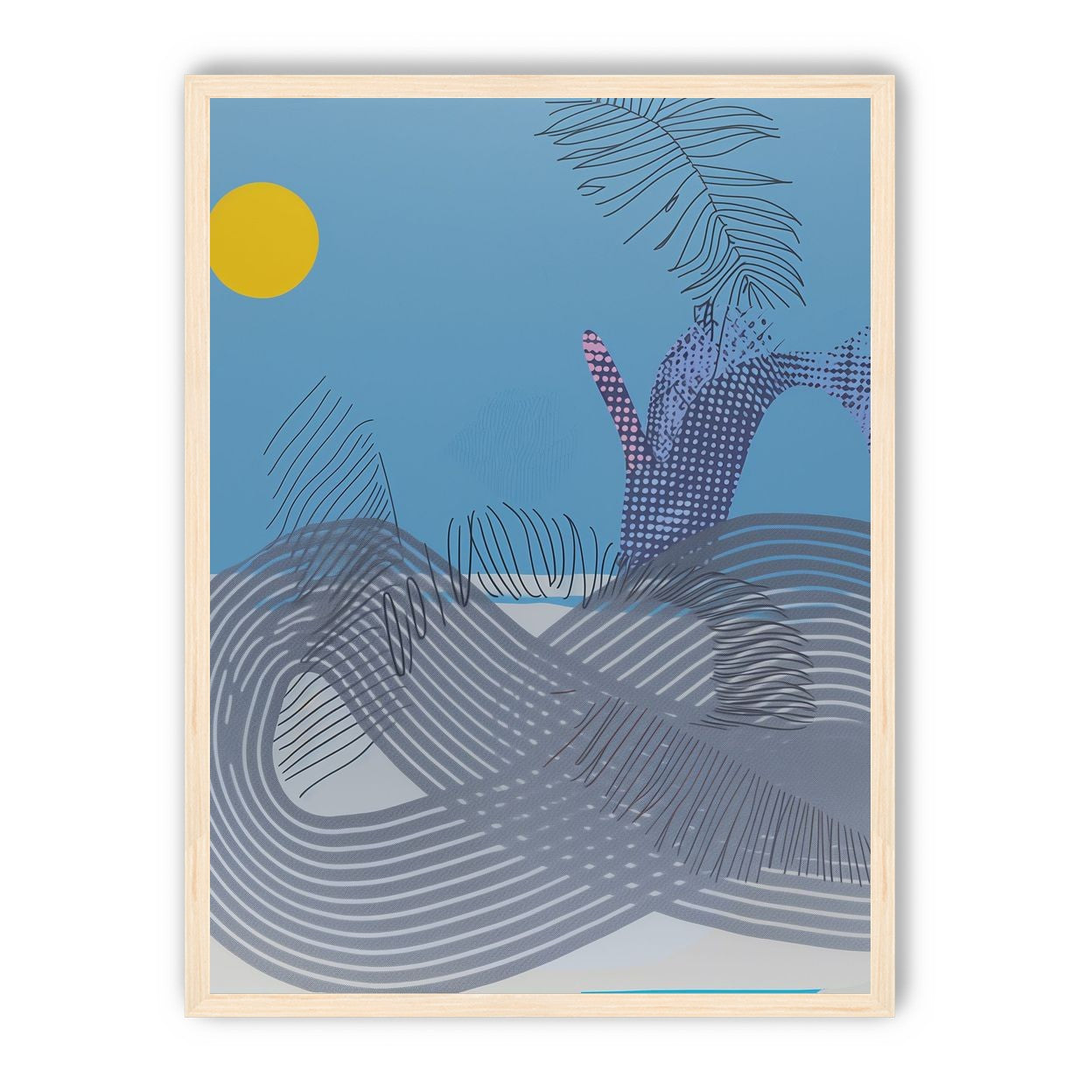 Yellow sun over striped hills