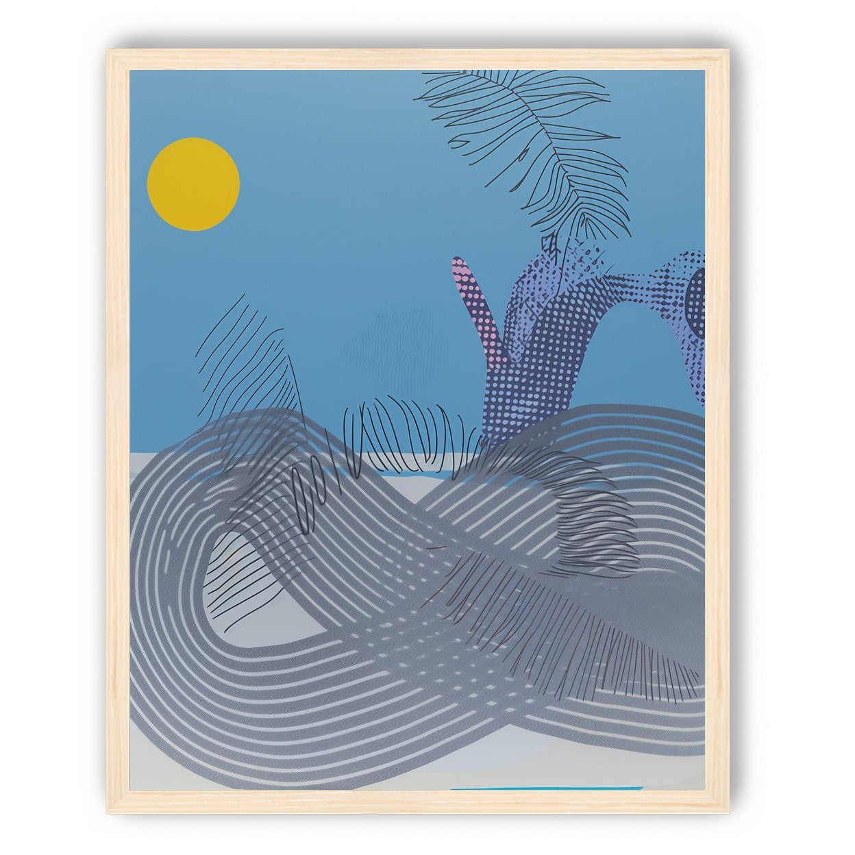 Yellow sun over striped hills