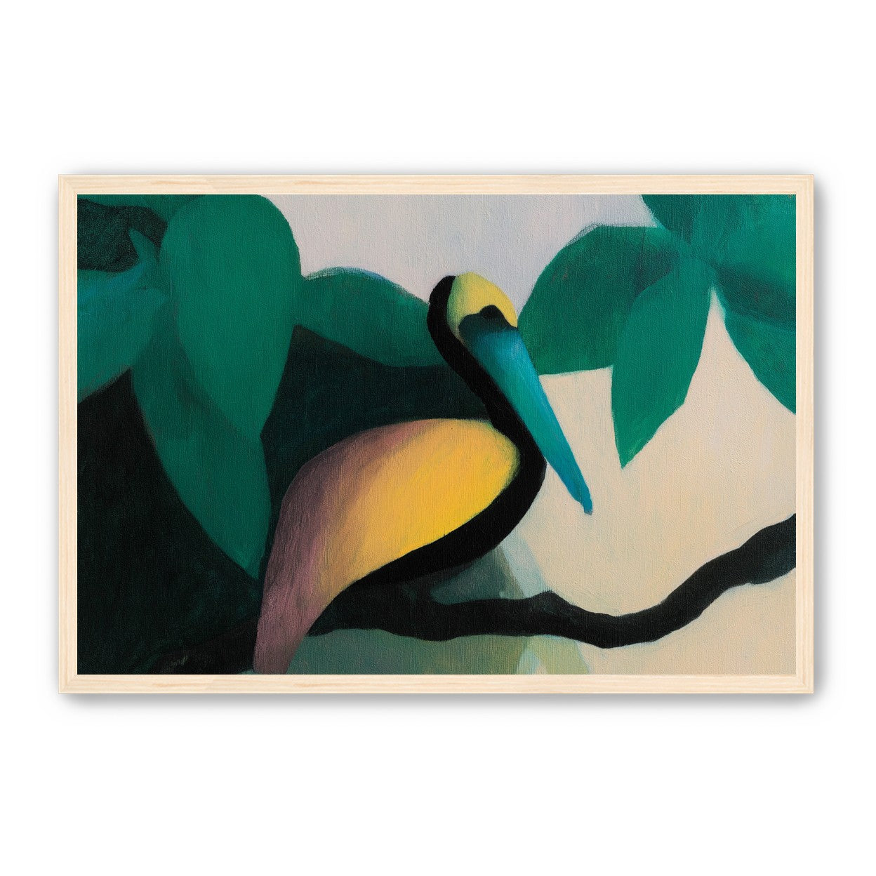 Blue beak in teal leaves