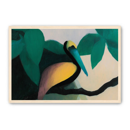 Blue beak in teal leaves