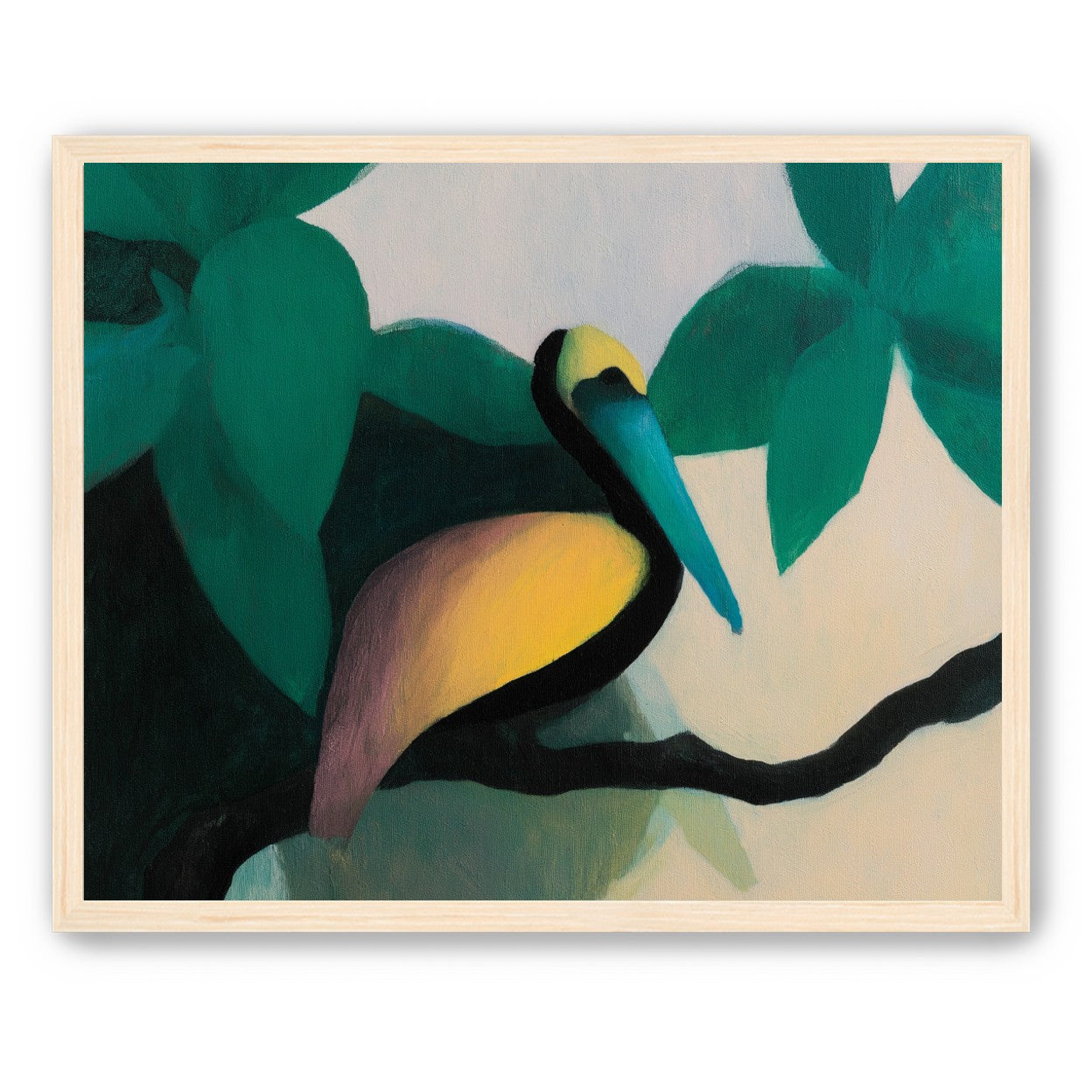 Blue beak in teal leaves