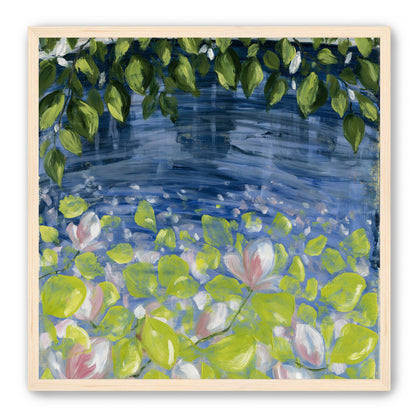 Leaves over lily pond