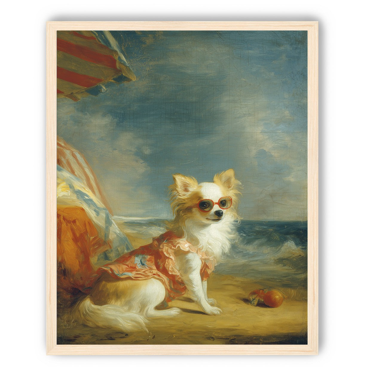 Seaside dog in red sunglasses