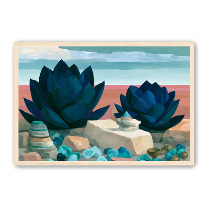 Deep blue blooms on coral ground