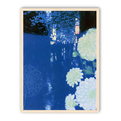 White blooms on blue canal