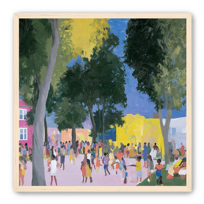Summer crowd under tall trees