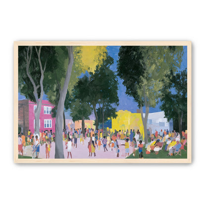 Summer crowd under tall trees