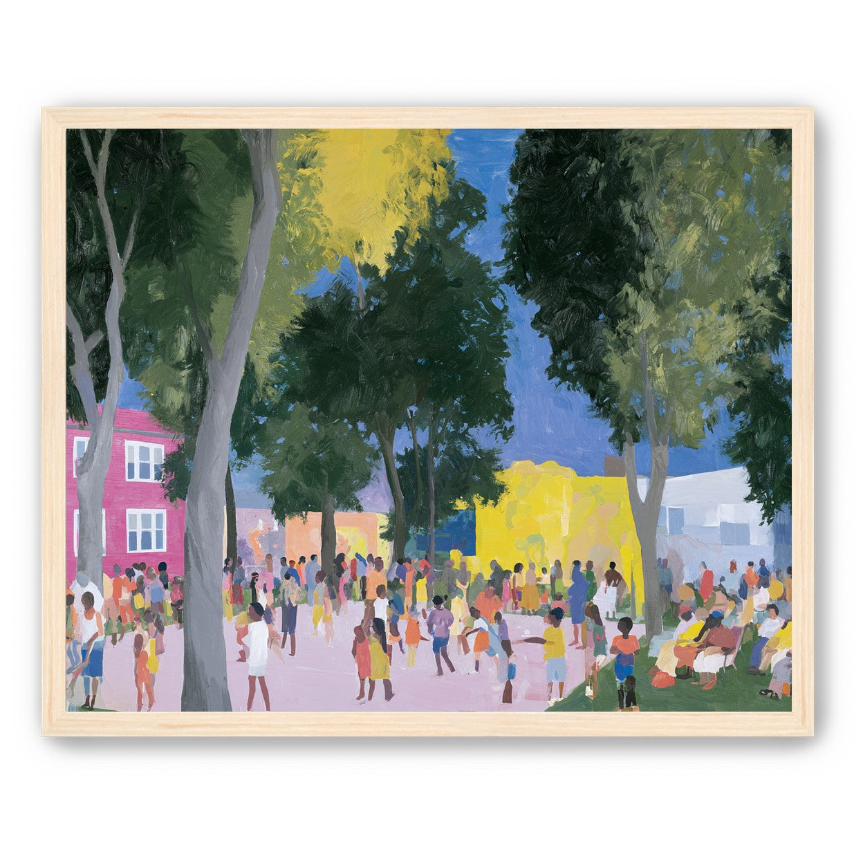 Summer crowd under tall trees