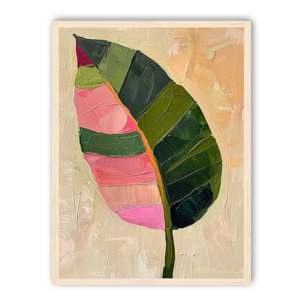Pink light on a green leaf