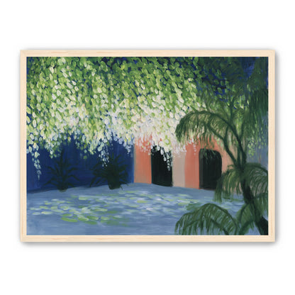 Doorway under falling blossoms