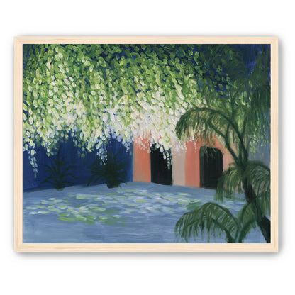 Doorway under falling blossoms