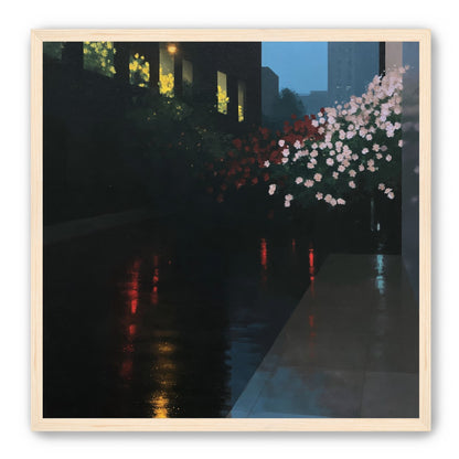 Flowers beside the wet windows