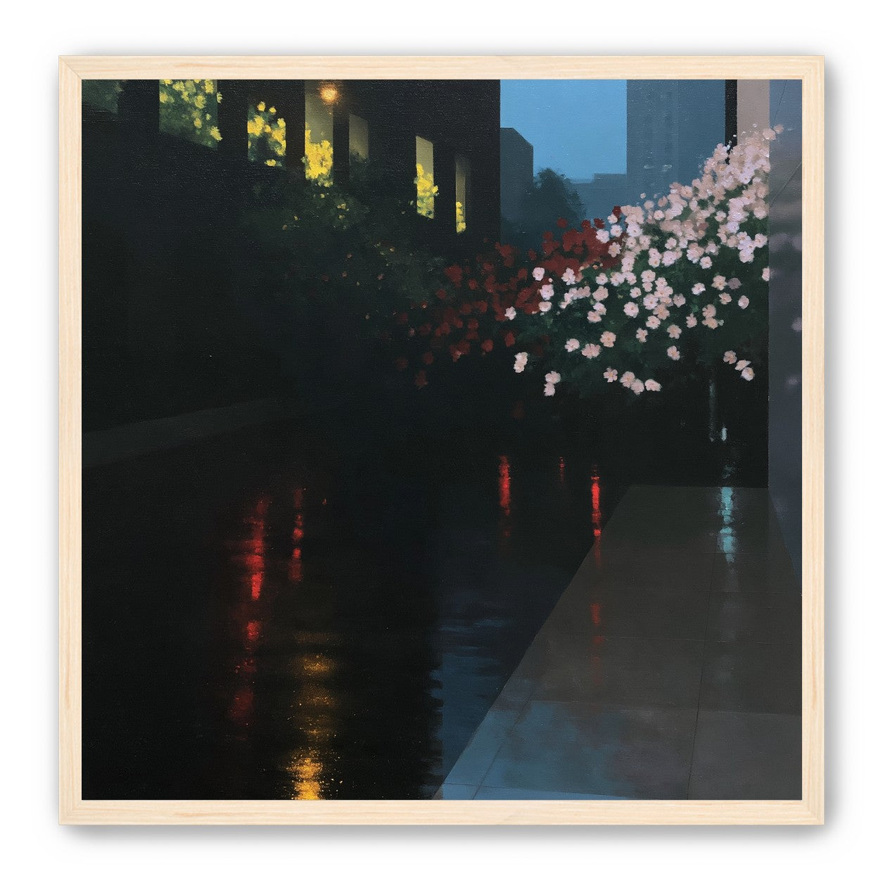 Flowers beside the wet windows