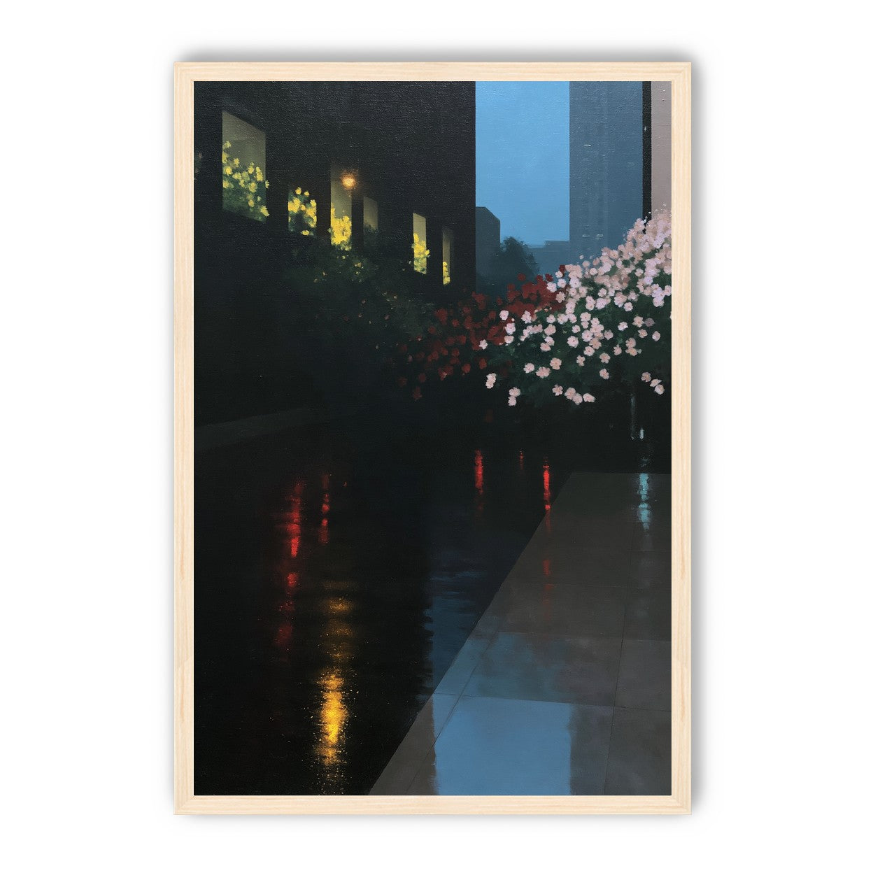 Flowers beside the wet windows