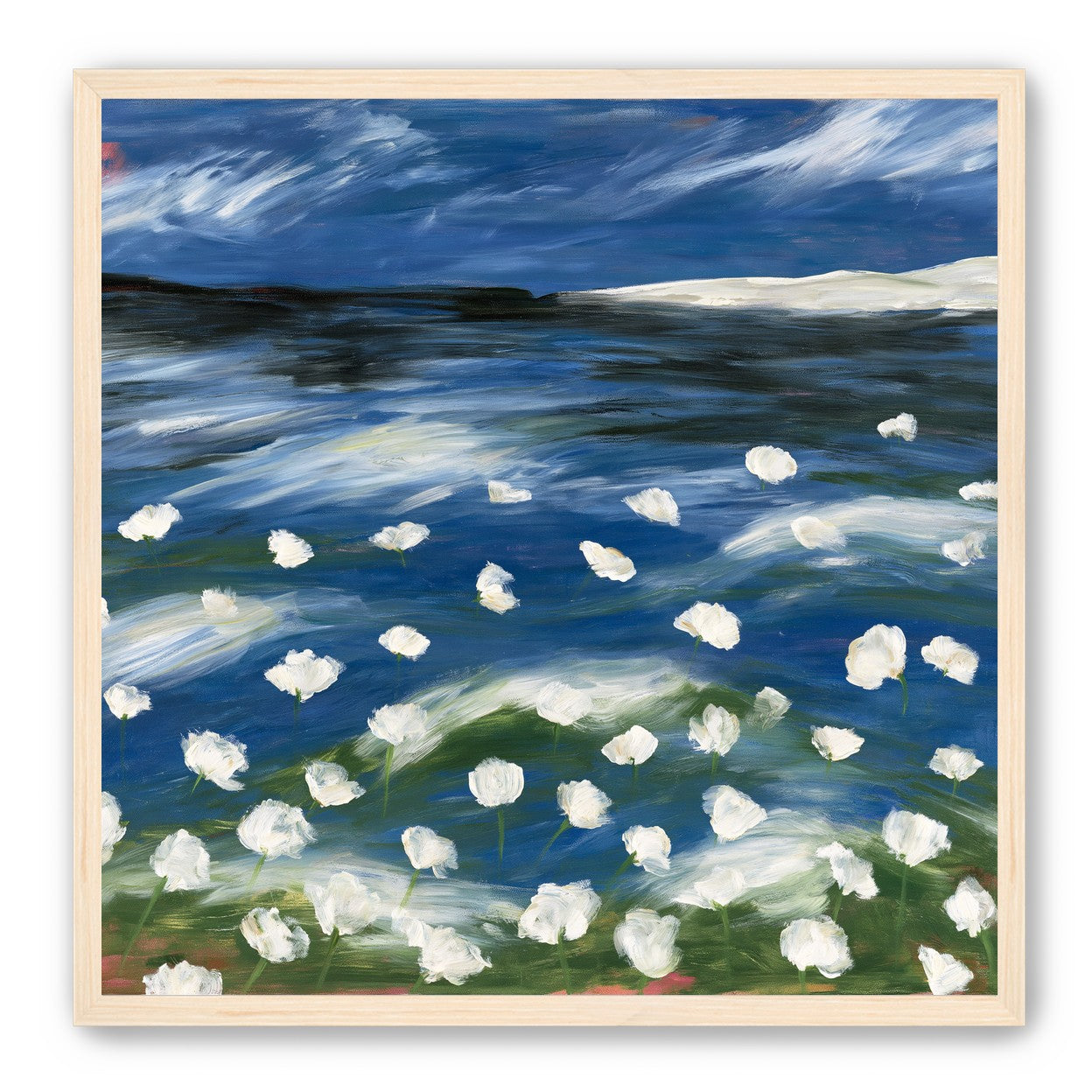 White flowers in blue wind