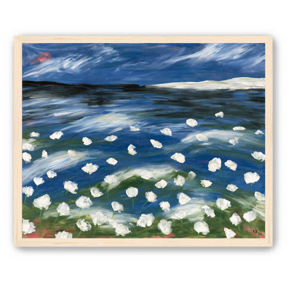 White flowers in blue wind