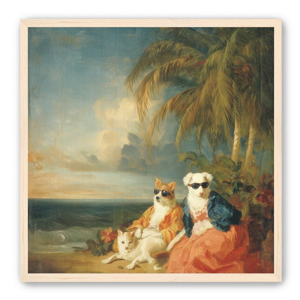 Sunglasses dogs under palms
