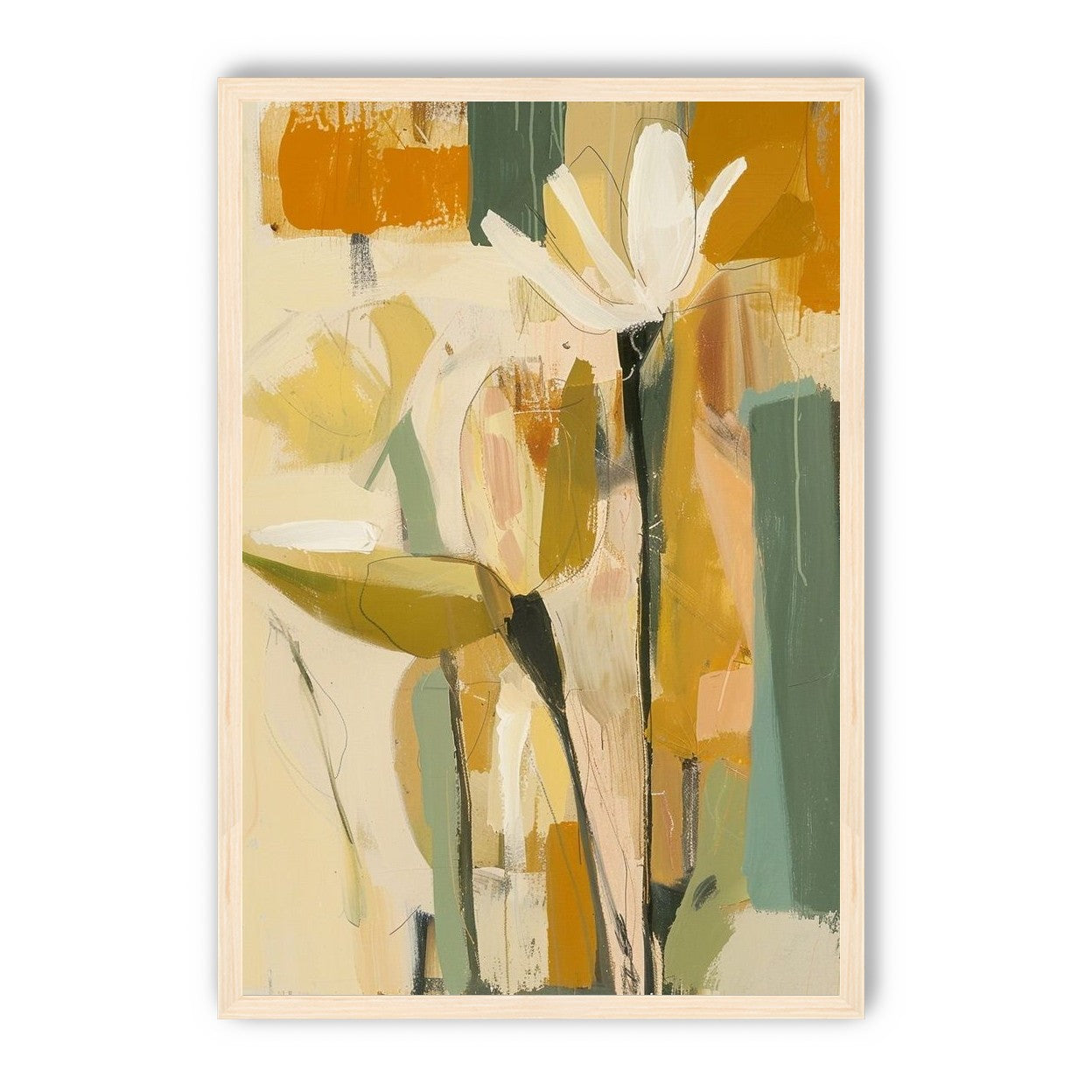 White flower in ochre blocks
