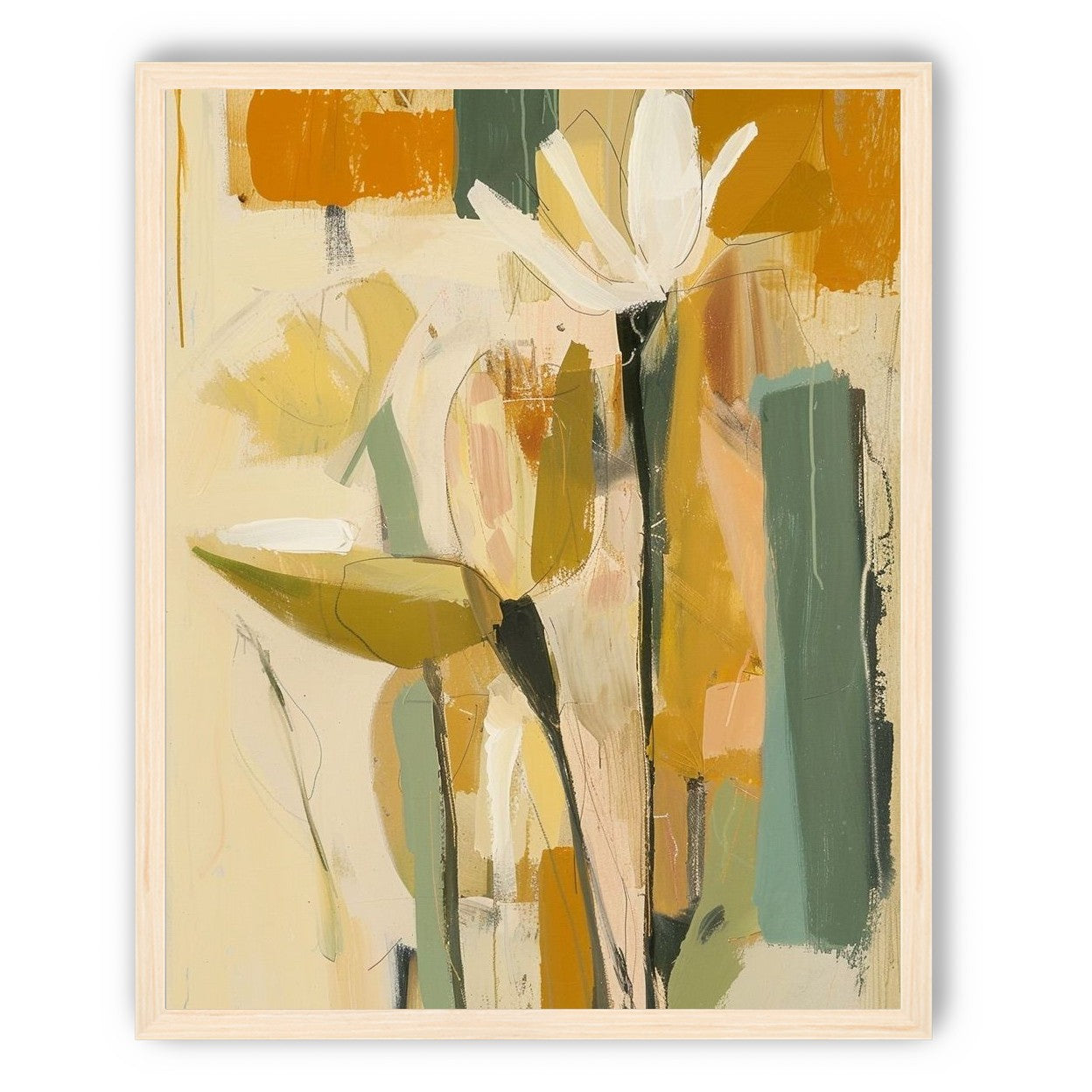 White flower in ochre blocks