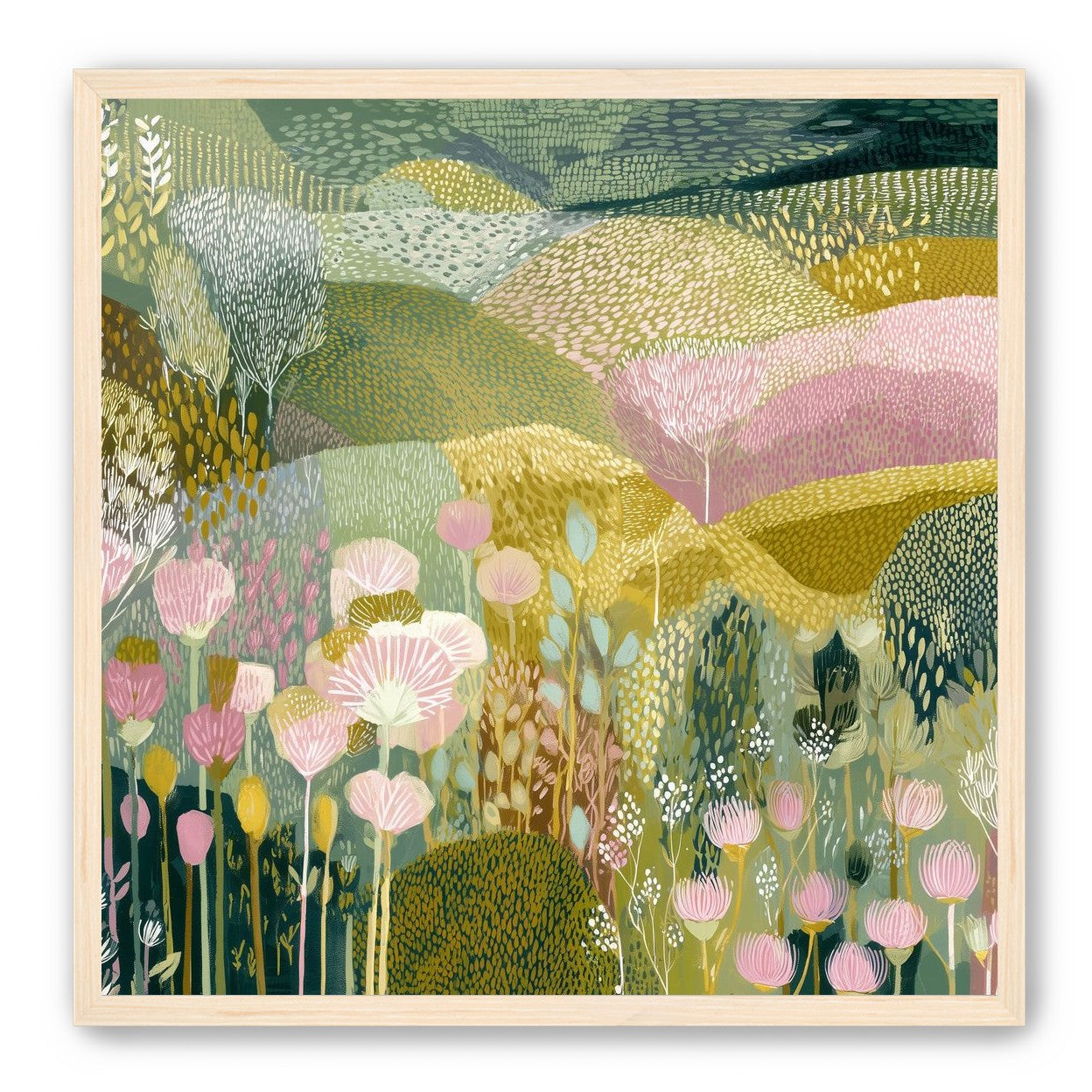 Patterned hills in bloom
