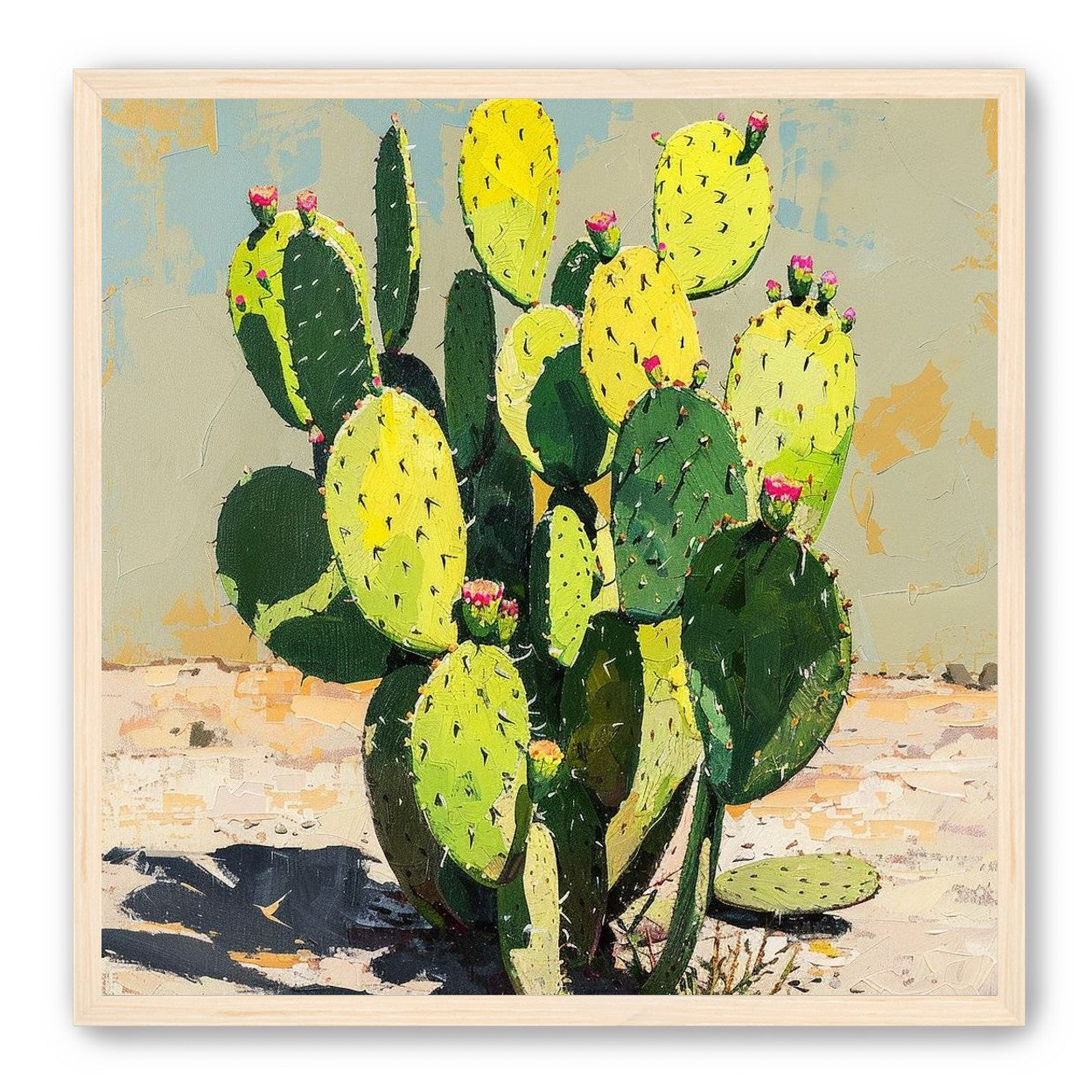 Yellow light on cactus pads