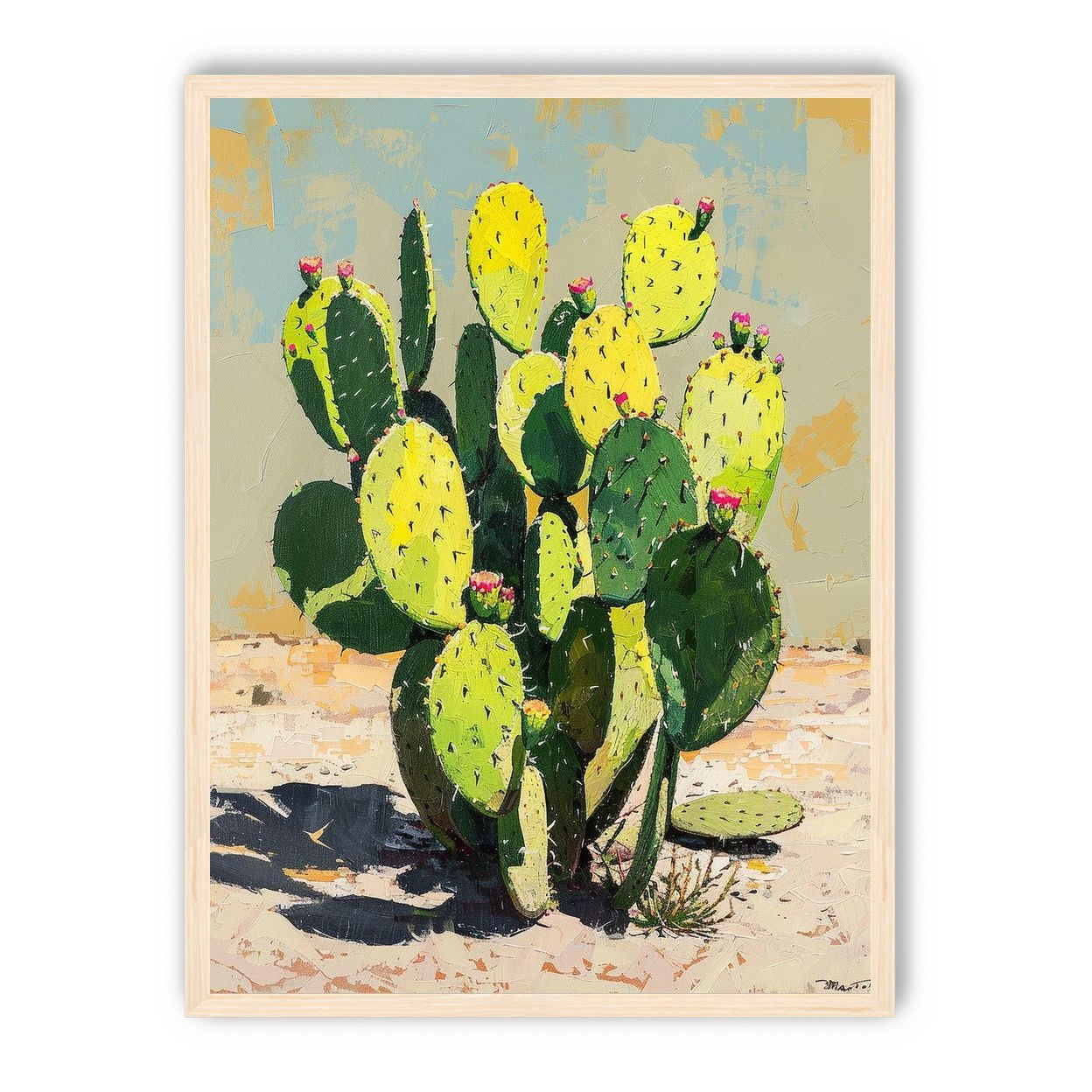 Yellow light on cactus pads
