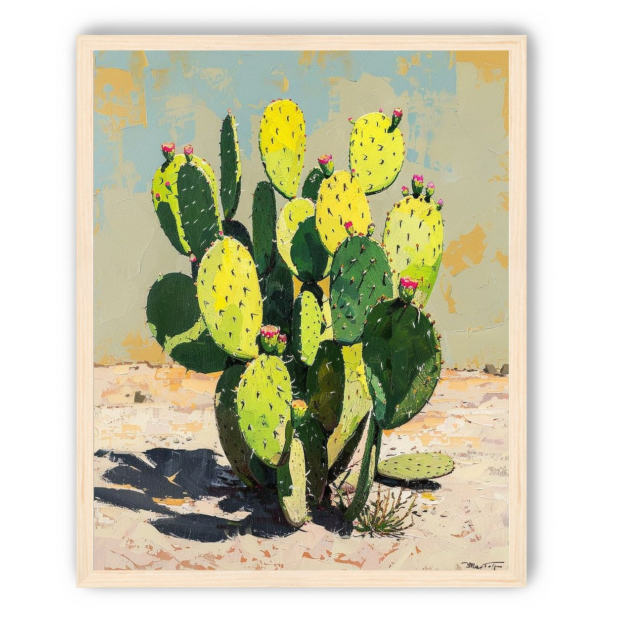 Yellow light on cactus pads