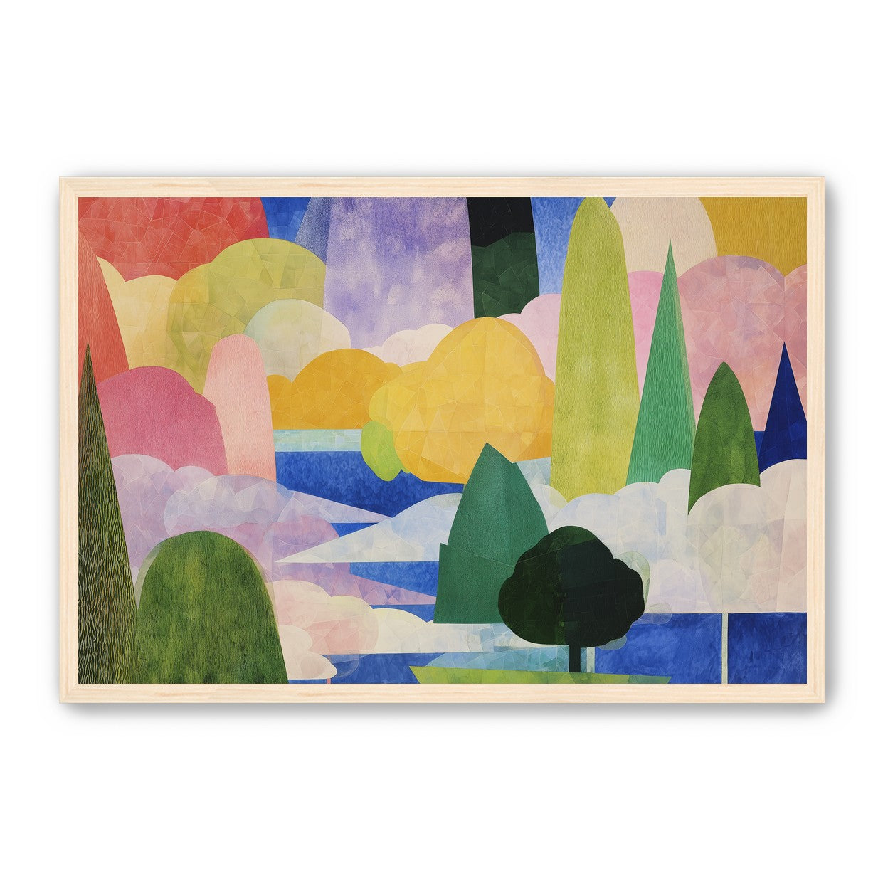 Tall trees over blue water