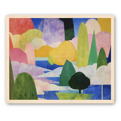 Tall trees over blue water