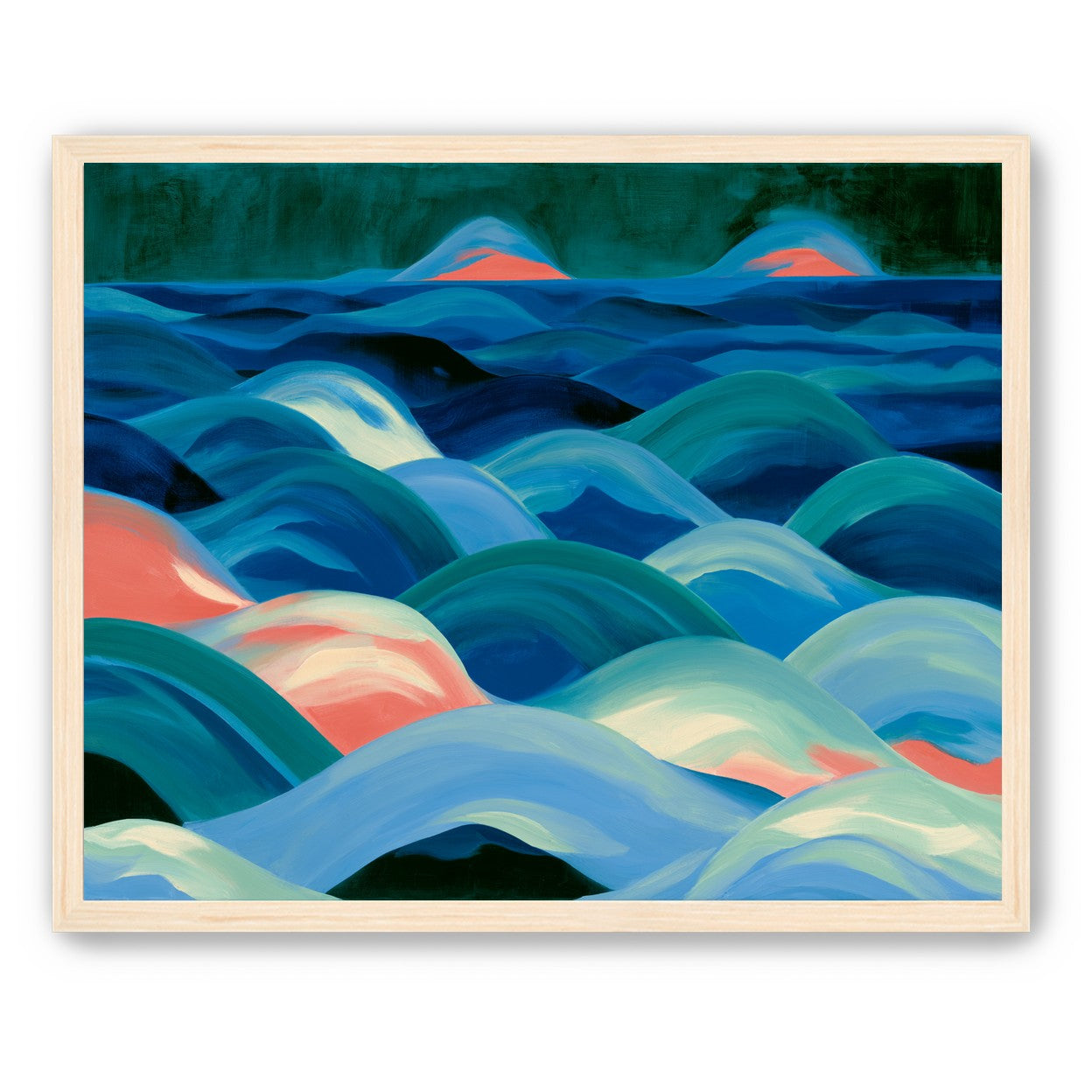 Pink light among blue waves