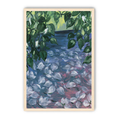 White petals on blue pond