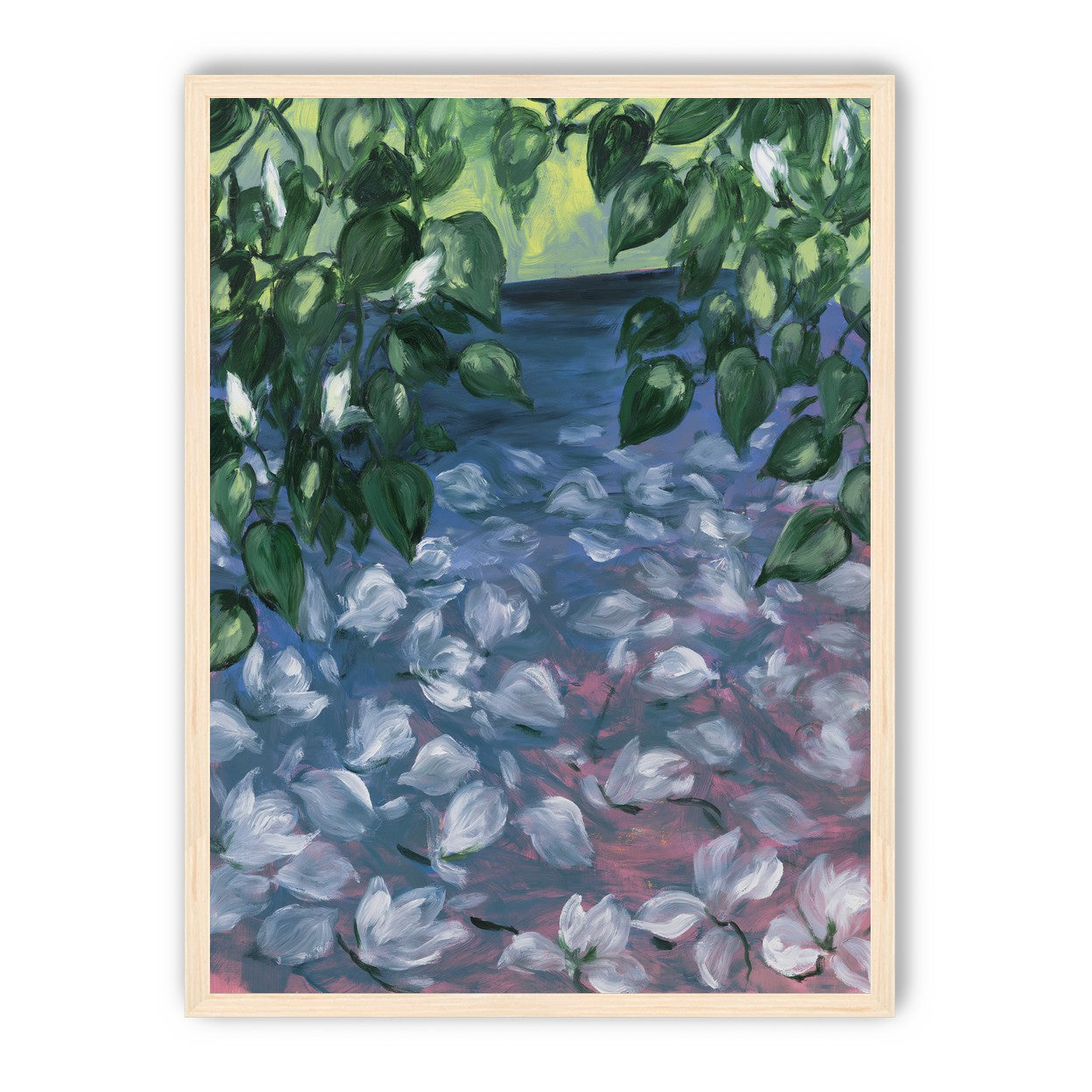 White petals on blue pond
