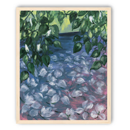White petals on blue pond