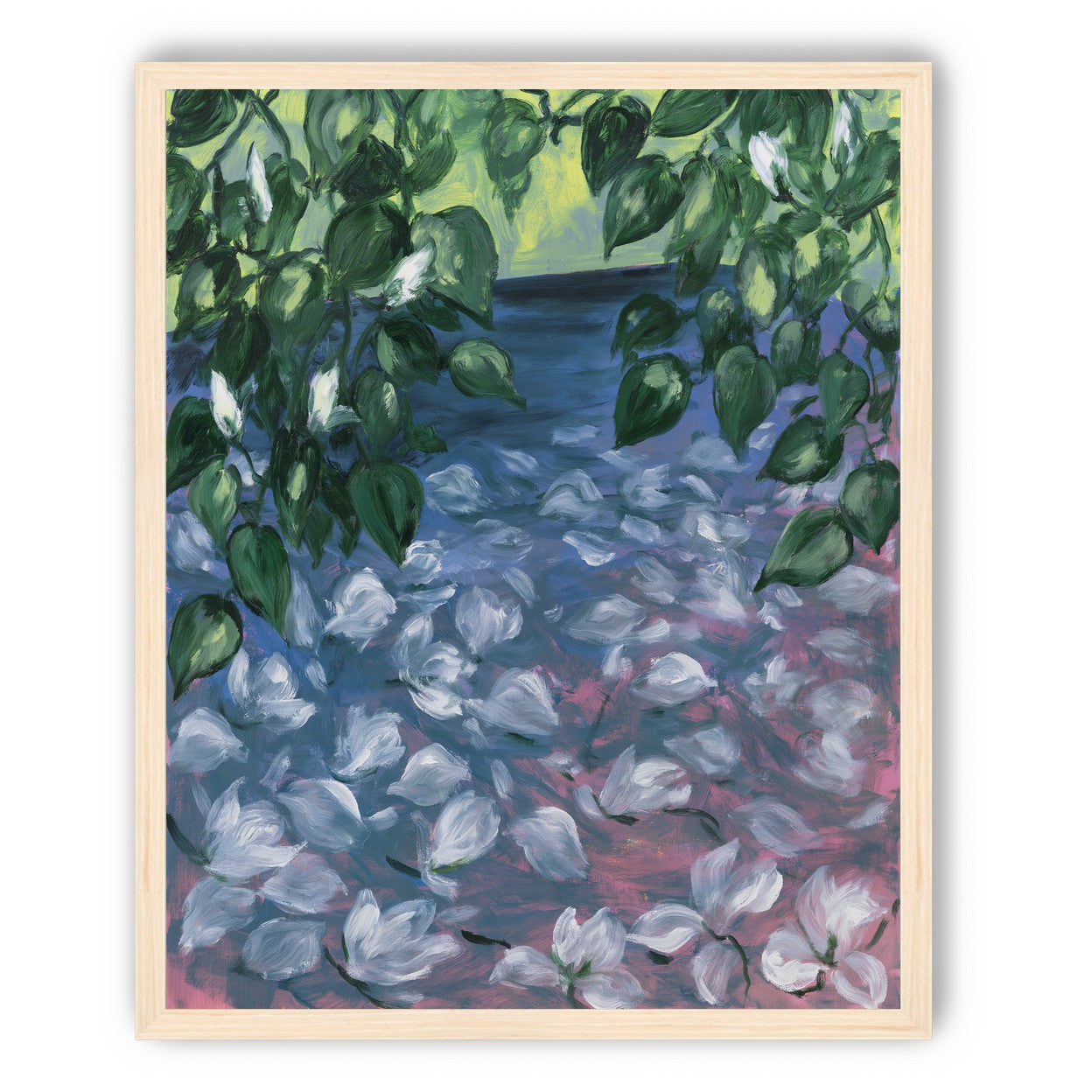 White petals on blue pond