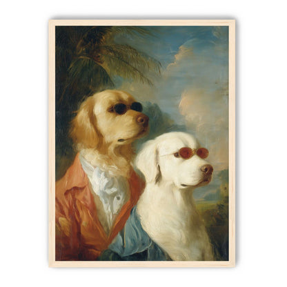 Two dogs in sunglasses