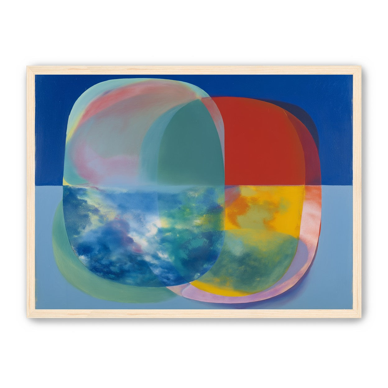 Translucent overlaps on blue field