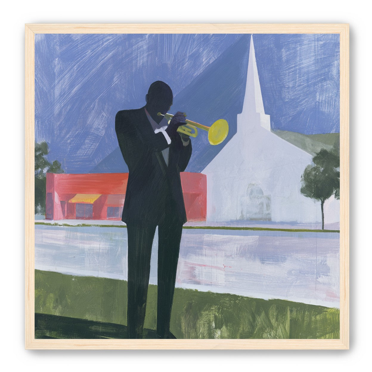 Yellow trumpet before the church