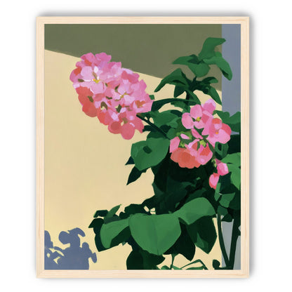 Pink blooms in hard light